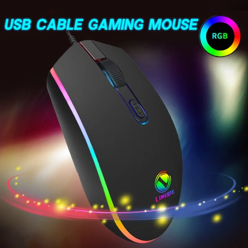 LIMEIDE Проводная игровая мышь RGB светодиодный Цвет подсветкой Дыхание Light 1600 Точек