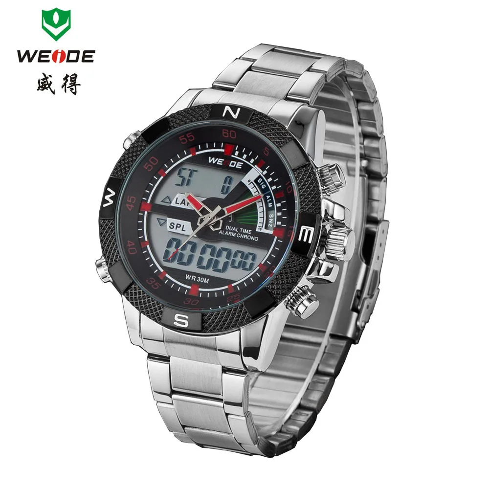 2015 WIEDE Mens Big Screen LCD Backlight Dual Time Date Alarm Stop Analog Digit Multi Function Sports Diver Watch Free Shipping | Наручные