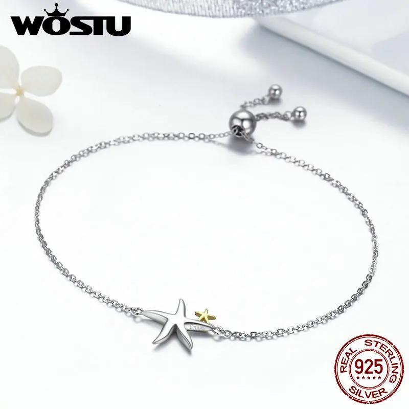 WOSTU Новый трендовый настоящий браслет из серебра 925 пробы с цепочкой в виде