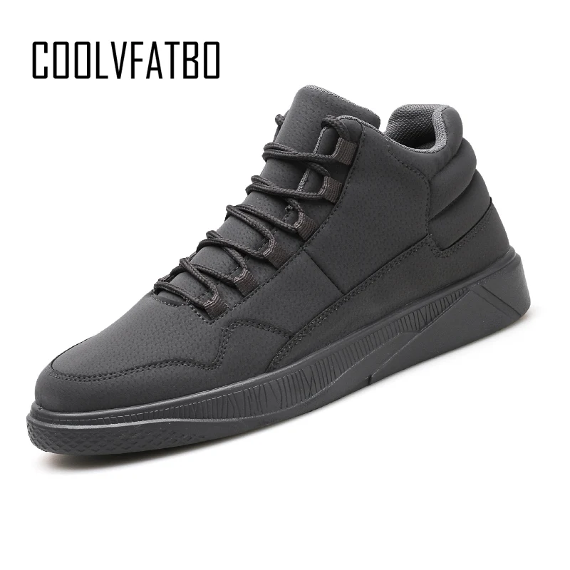 Gray COOLVFATBO Мужская Вулканизированная обувь; зимняя обувь на плоской подошве; теплые плюшевые удобные мужские кроссовки; замшевая мужская обувь на шнуровке - Цвет: Gray