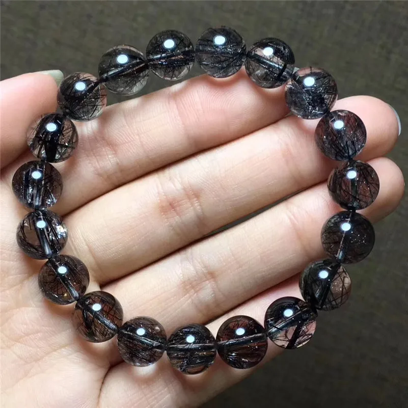 

9.5mm Natural Black Hair Rutilated Quartz Stone Stretch Charm Fashion Jewelry Round Crystal Round Bead Bracelet New Gift AAAAA