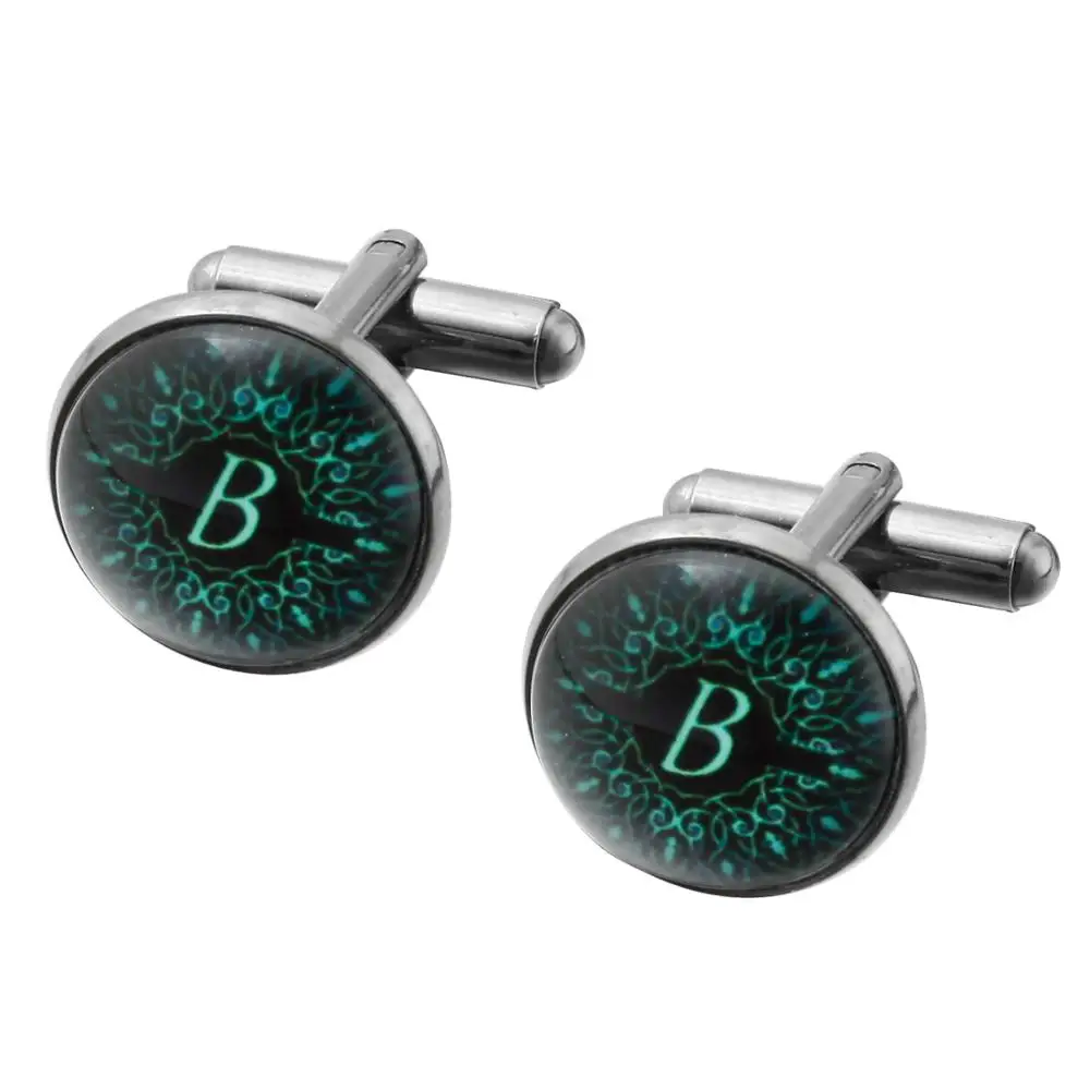 MeMolissa A-Z Alphabet Cuff Link Letter B Cufflinks for Gentleman Blue Pattern Links mens gemelos bouton manchette | Украшения и