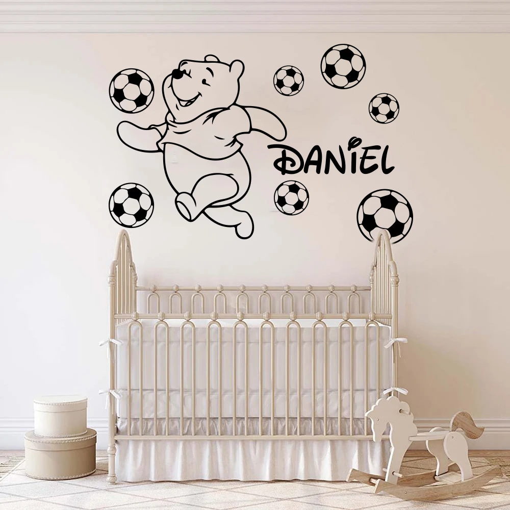 Пользовательское имя Винни-Пух Наклейка на стену футбольный тематику детская