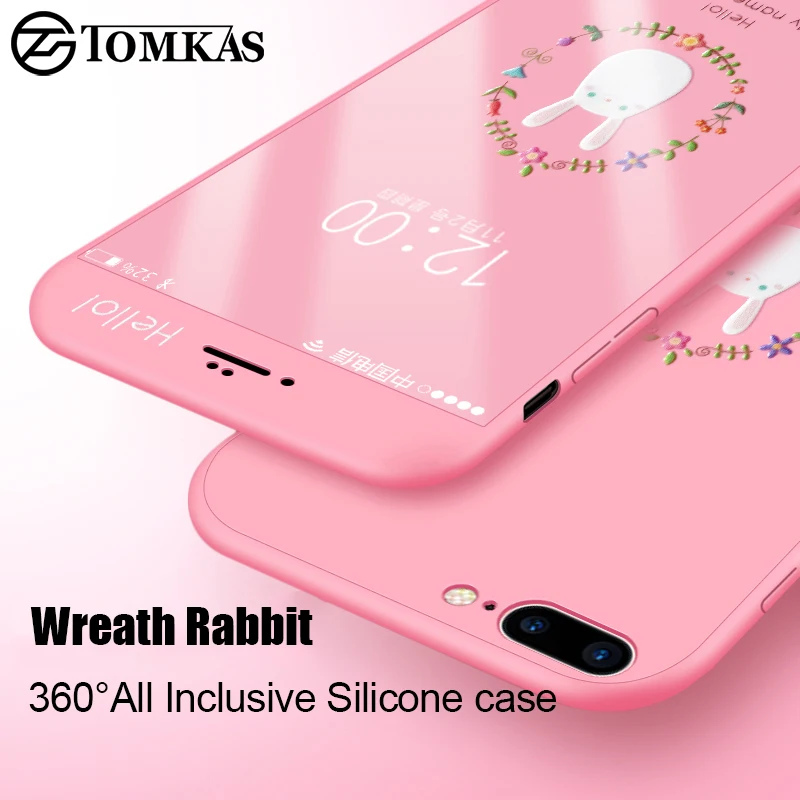 TOMKAS Cute Silicon Case For iPhone 7 8 6 Cases 360 Full Cover Patterned Coque X Plus With Free Glass |