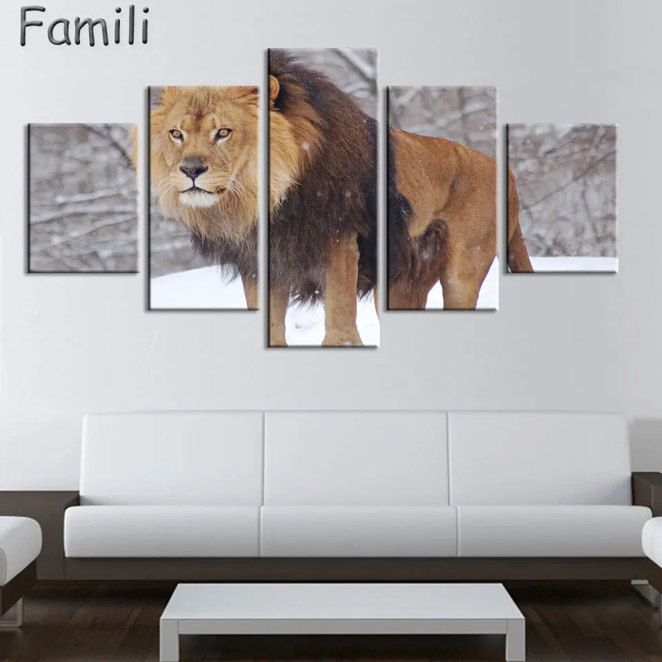 5 панелей Холст Картина животное лев картина Moder украшение дома для гостиной
