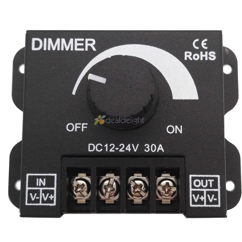 

30A LED Dimmer DC 12V 24V 360W Adjustable Brightness Lamp Bulb Strip Driver Single Color Light Power Supply Controller