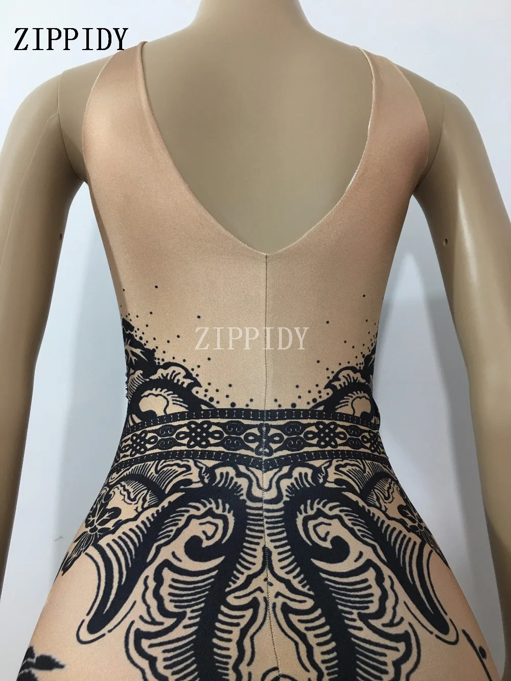 Fashion Sexy Flower Bamboo Pattern Printed Dress Bright Rhinestones Sexy Long Dress Nightclub Singer Costume Prom Show Clothes