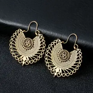 antique brass Индийские племенные латунные серьги, висячие серьги в форме цветка, украшенные вихрем «цыганские» серьги для женщин, богемные Винтажные серьги 2019GE05 - Окраска металла: antique brass