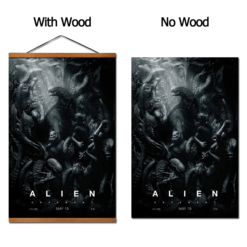 Alien Covenant Hanging Poster Scroll Canvas Painting With Teak Wood Wall Art Pictures | Дом и сад