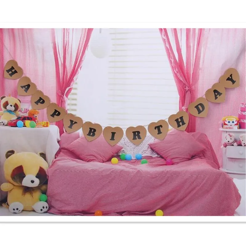 Винтажный дизайн на день рождения крафт-бумага в форме сердца флажки Свадебная