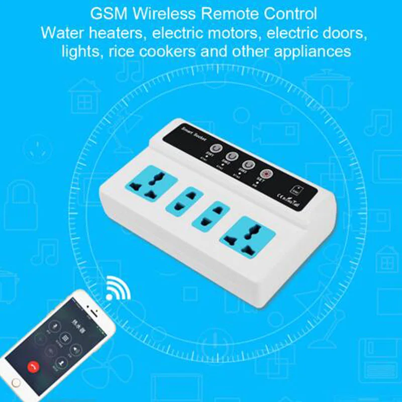 GSM Smart Switch с 4 гнездом питания дистанционное управление по SMS вызова для бытовой