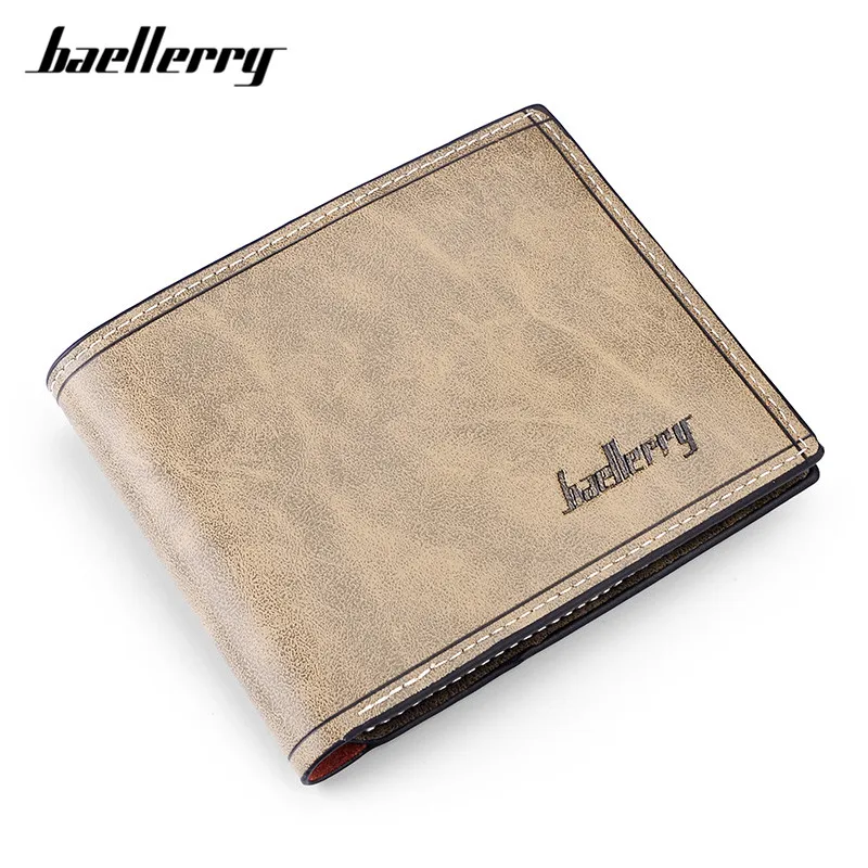

Baellerry Vintage Style Men Small Wallets, Gray Bifold Short Wallet Men's Soft Leather Card Holder Male Purses Carteiras Man