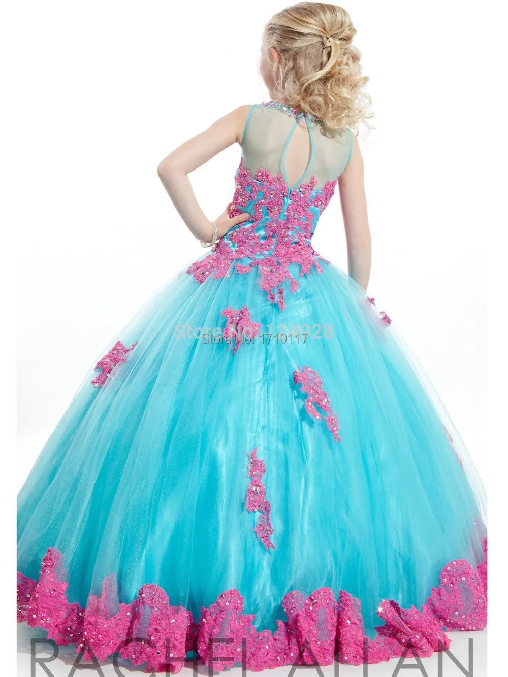 2015 Girls Pageant Dresses Ball Gown High Collar Blue Green Red Beaded Baby Little Tutu Flower For Wedding | Свадьбы и торжества