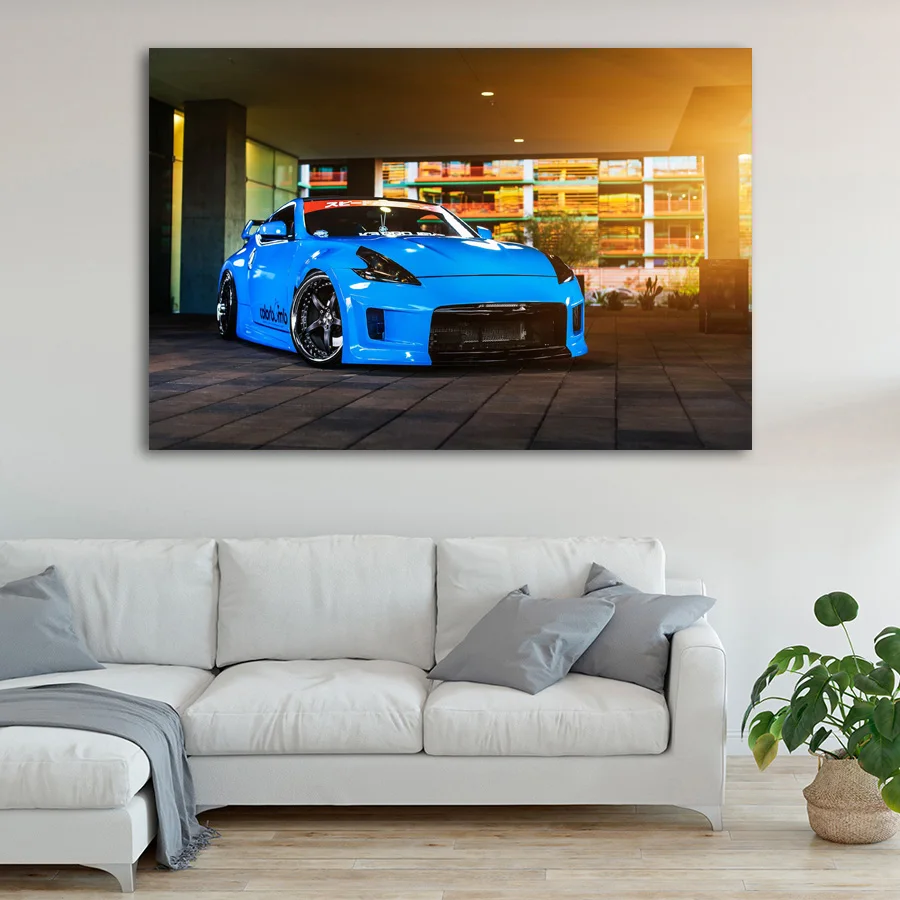 Спортивный автомобиль Nissan 370Z синий настенные художественные плакаты и принты на