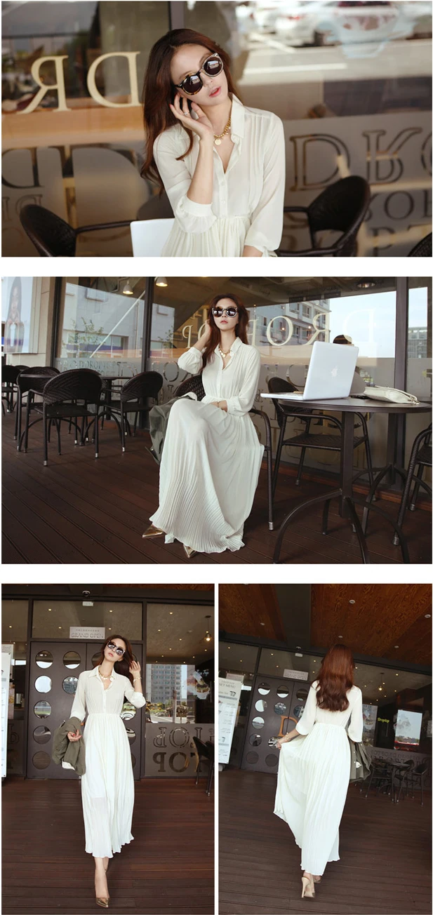 Free Shipping 2014 Summer Long Casual Dress Chiffon Pleated Bohemian Dresses Womens Sleeve Fashion One Piece Clothes SD274 | Женская