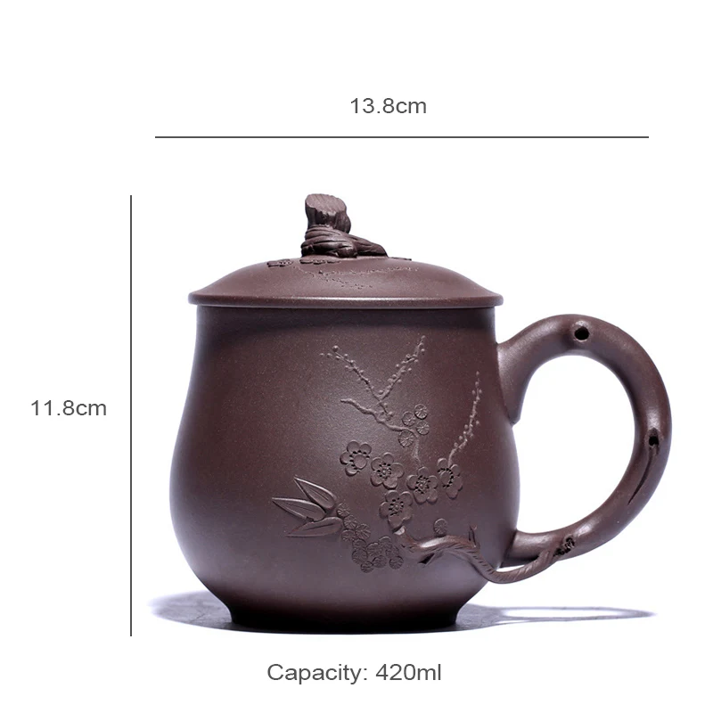 

PINNY 420ml Yixing Purple Clay "Plum Blossom" Tea Mugs Natural Ore Purple Sand Mud Teacups Hand Made Drinkware Tea Mug