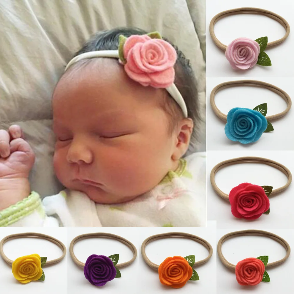 

60pcs/lot 16 Colors Newborn Girls Felt Flower Headband With Nylon Headband Kids Flower Headbands Nylon Elastic Headband