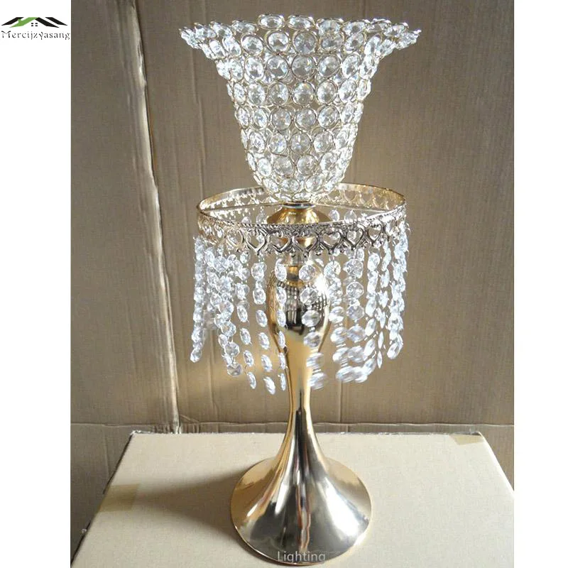 

4PCS/LOT Metal Chrome Plated Candle Holders With Crystals 52CM/21'' Road Lead Stand Pillar Candlestick For Wedding Candelabra