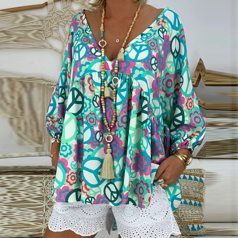 Женская блузка с цветочным принтом в стиле бохо повседневные свободные топы