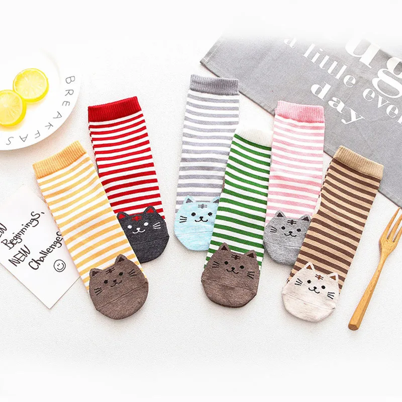 Забавный мультяшный Кот модные повседневные носки для женщин всесезонные