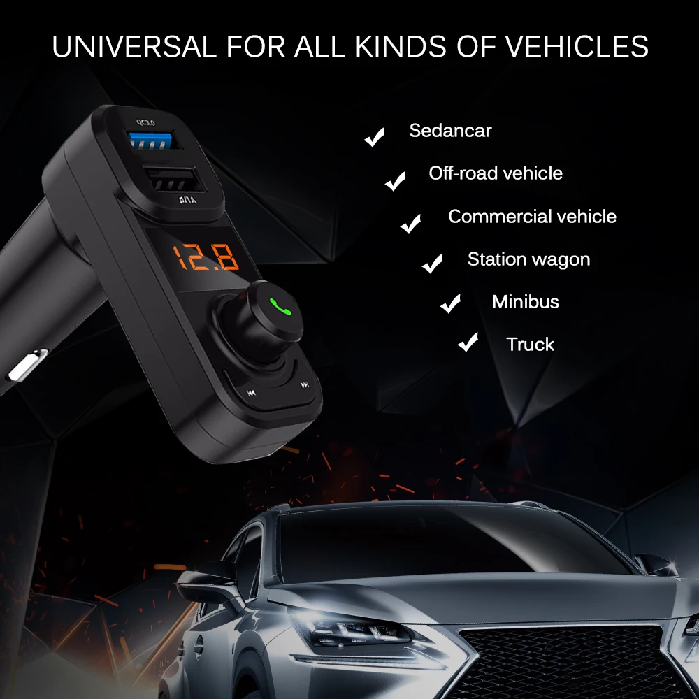 Fm передатчик Bluetooth автомобильный комплект поддержка QC3.0 быстрая зарядка tf карта u