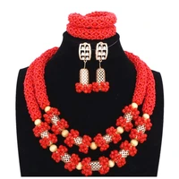 4ujewelry wholesale dubai jewelry sets bridal red nigerian jewelry sets dubai gold color 2 layers nekclace set for women 2018