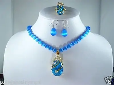 Скидка 30% новые ювелирные изделия синий нефрит/опал ожерелье + циркониевый кулон