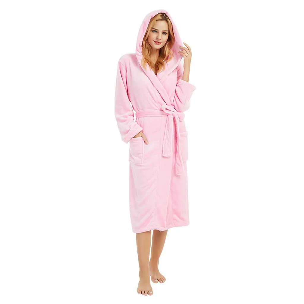 Pink Зимний плюшевый Халат с капюшоном, Размер 5XL, удлиненный теплый плюшевый халат, одежда для сна с длинными рукавами, нижнее белье Warme Kleding, комплект - Цвет: Pink