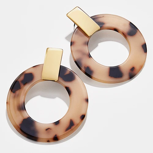Leopard Print Модная Очаровательная круглая леопардовая акриловая ацетатная серьга, Женские Геометрические массивные полимерные серьги-кольца za, ювелирное изделие - Окраска металла: Leopard Print