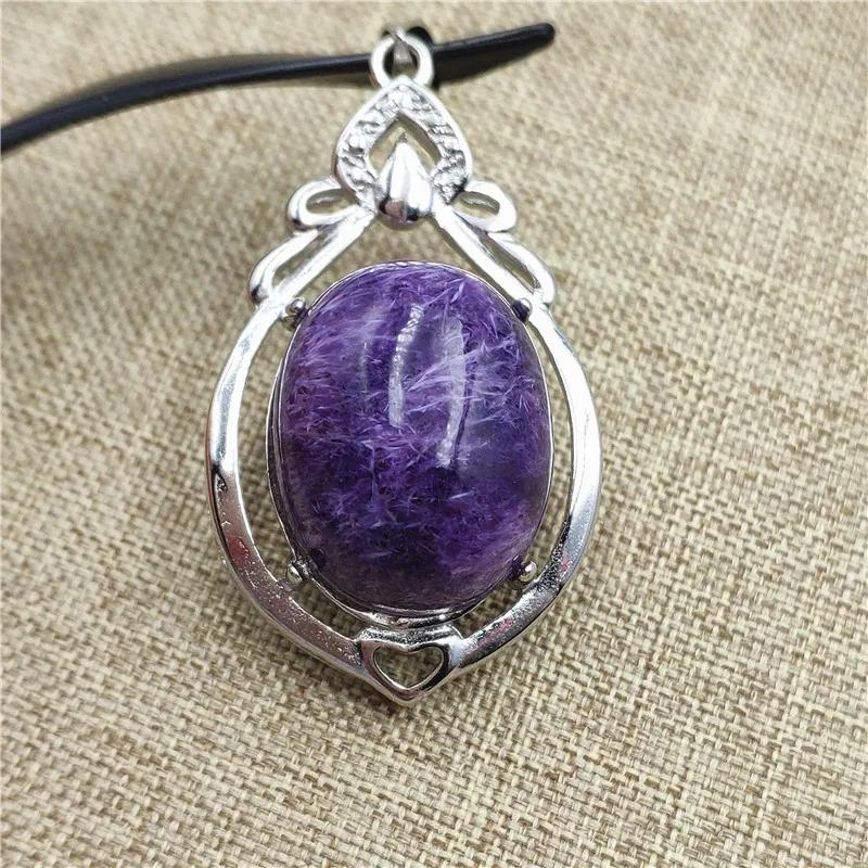 Подвеска из серебра 925 пробы с натуральным фиолетовым кристаллом Charoite подарок