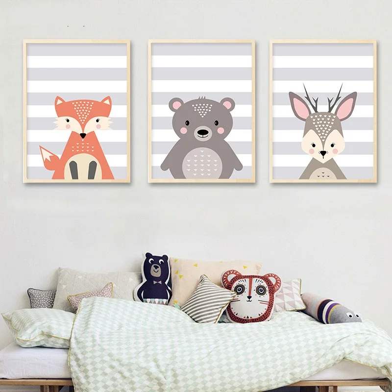 Животные из мультфильмов лиса олень холст Плакаты Wall Art принты для детской чехол накладка с
