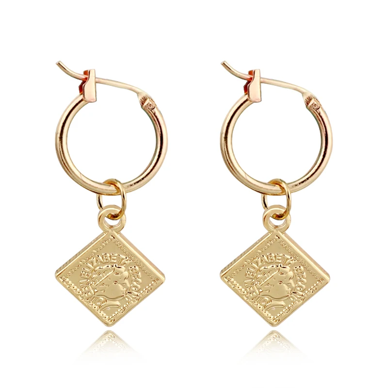 Винтажные серьги кольца с подвеской в виде головы королевы 1 пара золотого цвета