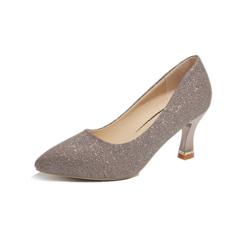 COWCOM/2019 г. Женские тонкие туфли свадебные серебристого цвета на высоком каблуке с