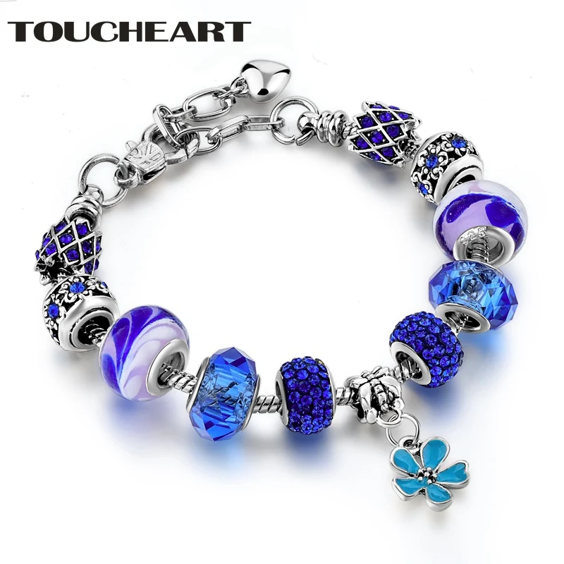 

TOUCHEART Dropshipping Blue Flower Custom Bracelet & Bangles Charms For Women Luxury Brand Jewelry Making Bracelets SBR170066