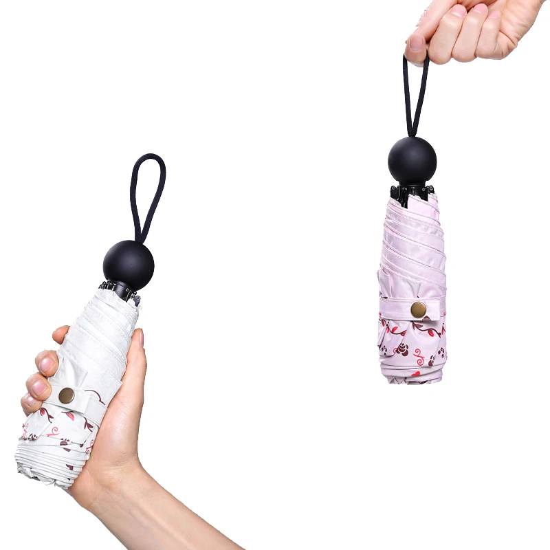 Mini Lovely Five Folding Umbrella for Easy Carry Color Coating Anti UV Durable Parasol Lady Sunny Rain Three | Аксессуары для