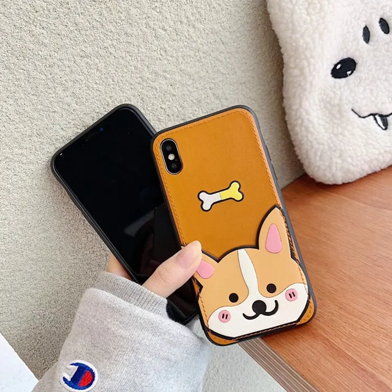 Cute Card Leather Pink Keji Dog Phone Case for iphone Xs max XS XR X Yellow Anti-fall 6 6s 7 8 Plus Protective Cover |