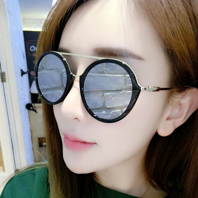 2017 круглое зеркало Солнцезащитные очки для женщин Для из металла Рамки Брендовая