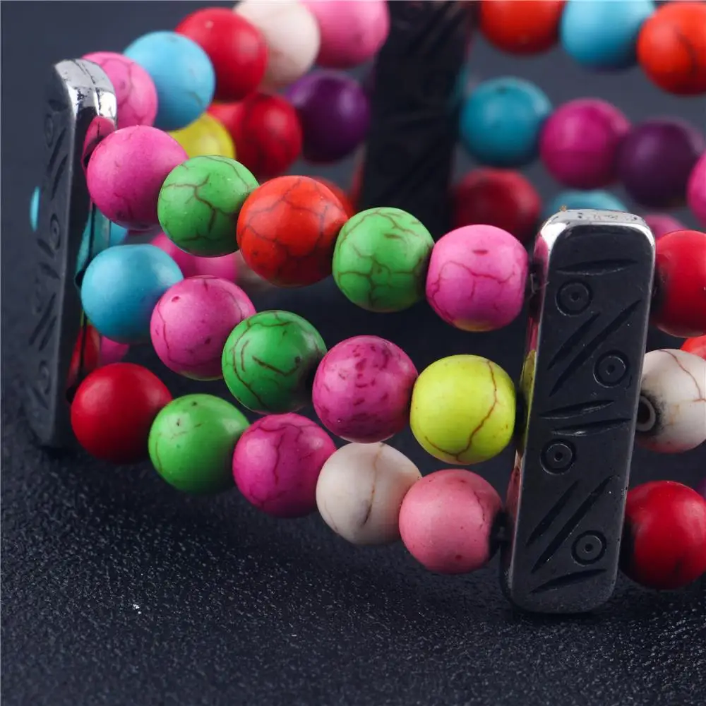 AMOURJOUX Boho 3 слоя бусины из натурального камня красочный женский браслет этническая