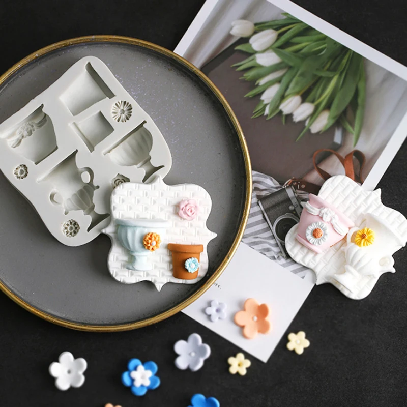 Маргаритка и цветочный горшок ваза силиконовая форма помадка формы для