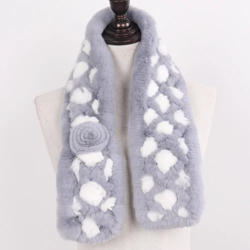 blue grey and white Вязаный Настоящий мех кролика шарф женский зимний натуральный кролик рекс брелок с мехом муфельные женские шарфы из натурального меха шаль - Цвет: blue grey and white