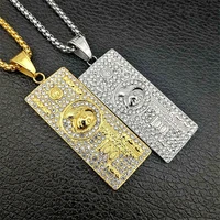 hip hop iced out big us dollar money necklaces pendants gold color stainless steel chain for menmen jewelry banknote xl1012