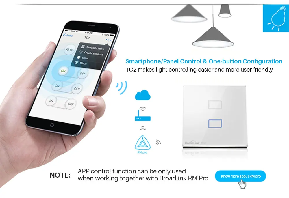 Broadlink TC2 WiFi переключатель Великобритания Стандартный Настенный светильник сенсорный переключатель панель RF 433 МГц работает с RM Pro через приложение управление Умный дом