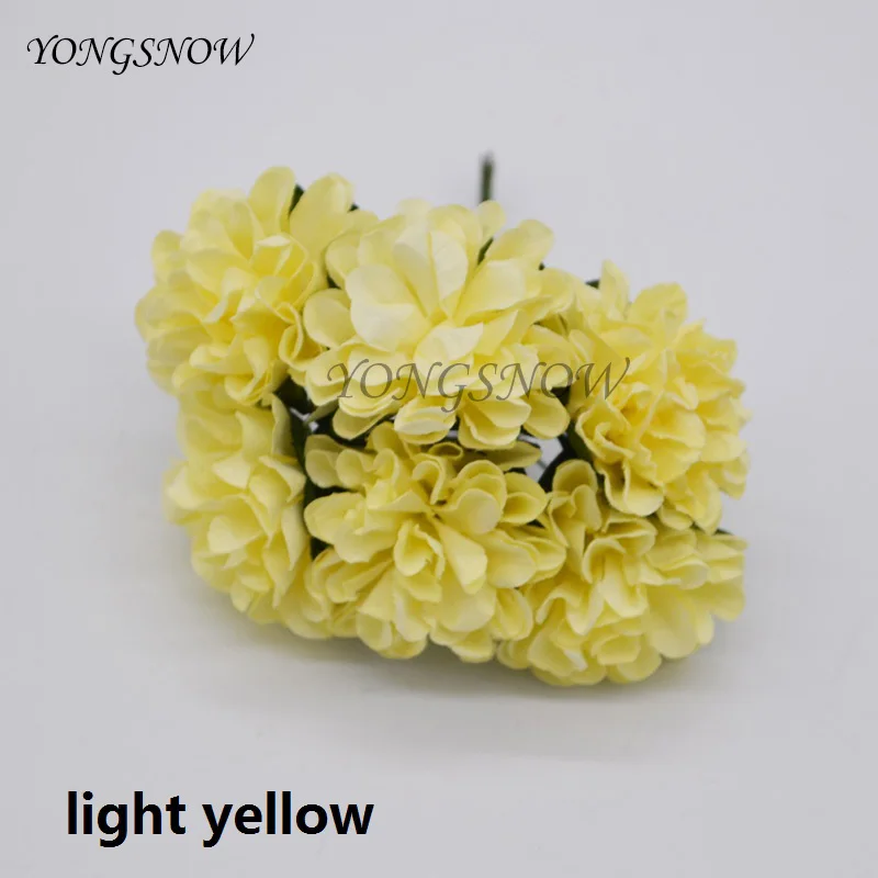light yellow 72 шт./лот, 3 см, искусственные бумажные цветы, хризантема, букет цветов, украшение для свадебной вечеринки, сделай сам, скрапбукинг, венок, искусственный цветок - Цвет: light yellow