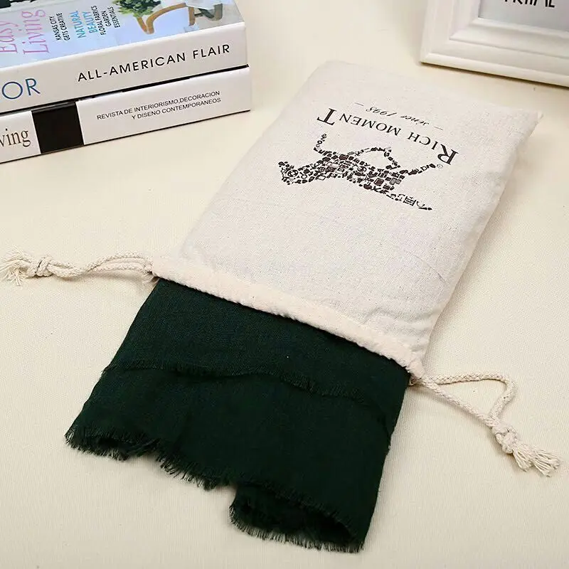 dark green ZFQHJJ 200x130 см Женский Большой Простой хлопковый шарф хиджаб женская льняная Пашмина кисточка Шарфы Шали Обертывания Большие размеры с сумкой - Цвет: dark green