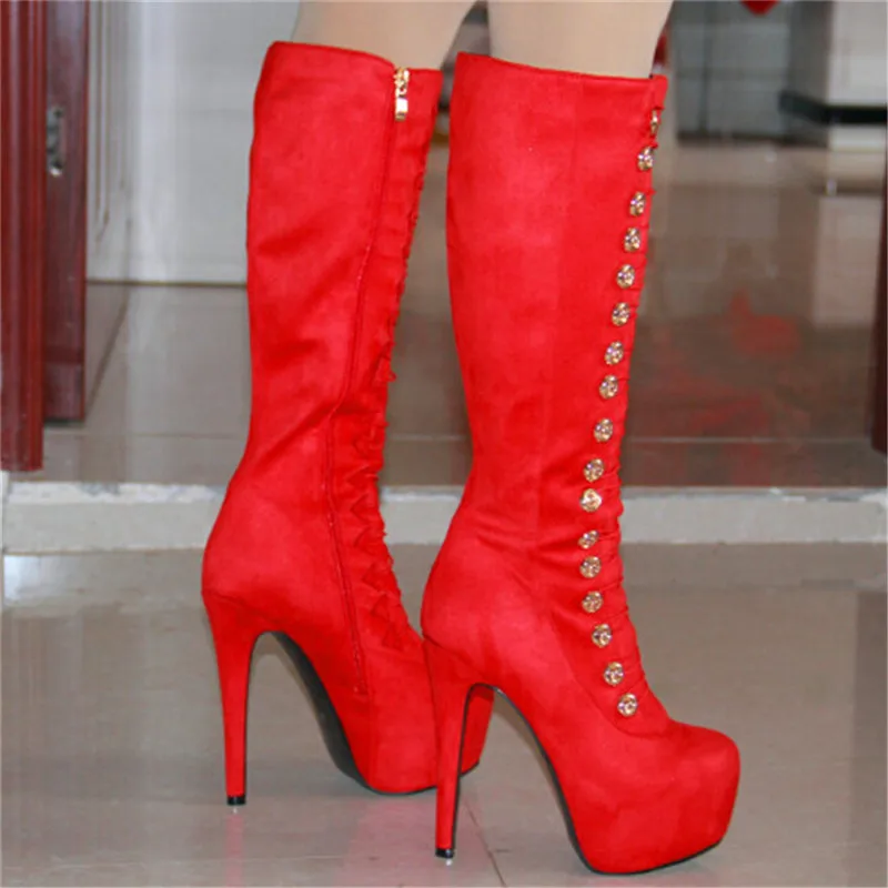 Женские сапоги на платформе с круглым носком тонком каблуке размеры 4 10 5|shoes