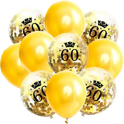 60 Gold 10 шт./лот розовое золото 1/18/21/30/40/50/60/70/80/90 воздушный шар "Конфетти" для День рождения украшения - Цвет: 60 Gold