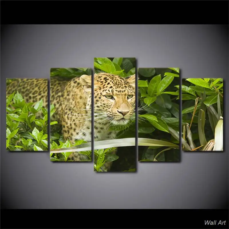 

5 Pieces Printed Animal Bush Leopard Paintings Wall Art Canvas Modular Living Room Bedroom Home Decoration -92552-YP