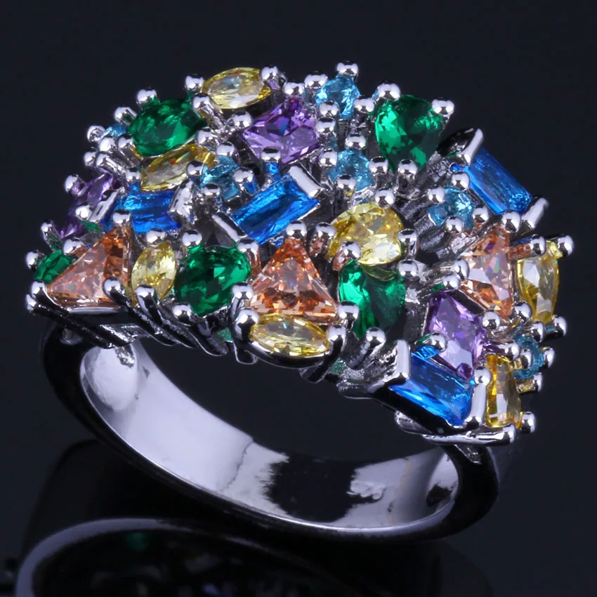 Изящный Multigem многоцветный коричневый кубический цирконий кольцо из