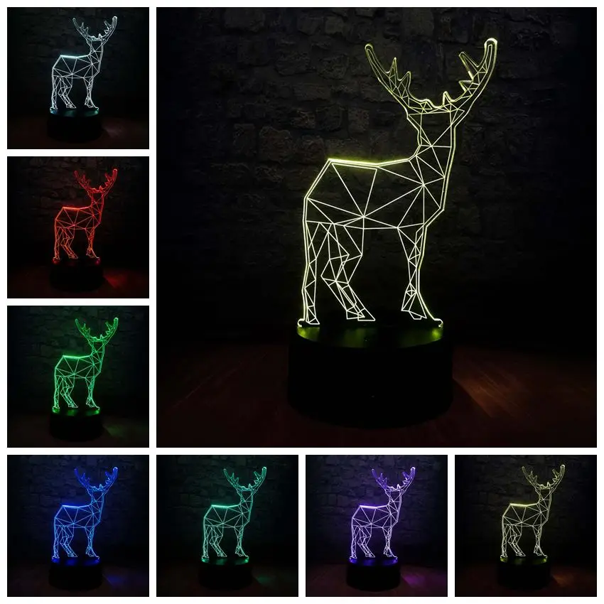 deer Ретро украшение в виде животных, оленей, 3D USB светодиодный светильник, лось, олень, меняющий цвета, Рождественская лава, спальня, домашняя настольная лампа, вечерние, Декор - Испускаемый цвет: deer