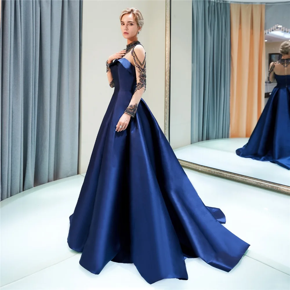 Платья с высоким воротом Forevergracedress ярко синие вечерние платья длинным рукавом и
